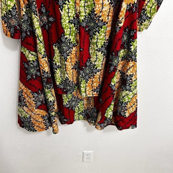 Vintage 90s Multicolor Fit And Flare Short Dress OSFA Hi Lo Hem Artsy Colorful - Picture 3 of 12
